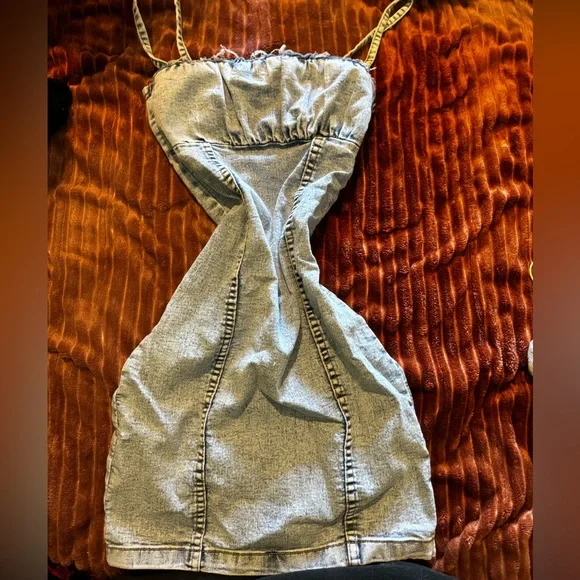 h&m denim mini dress Ladies - Dark Denim Blue Embellished Denim Dress - Size: XXS